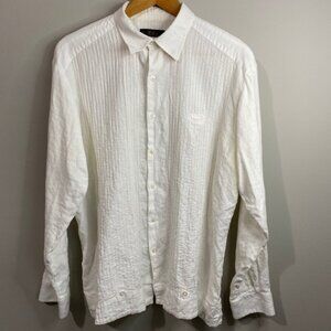 ABITO Men's White Long Sleeve Collared Button Up Texture Linen Shirt Size Large